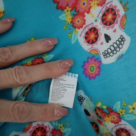 Day Of The Dead Sugar Skull Scarf Wrap Women O/S Blue Holiday Unique Traditional - Picture 5 of 6